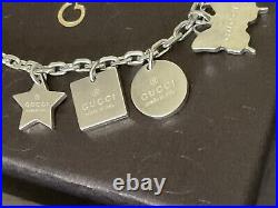 Very Rare Genuine Gucci Delicate Silver Charm Bracelet & 6 Charms Pouch & Box