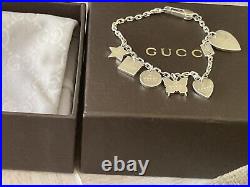 Very Rare Genuine Gucci Delicate Silver Charm Bracelet & 6 Charms Pouch & Box