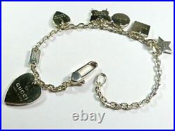 Very Rare Genuine Gucci Delicate Silver Charm Bracelet & 6 Charms Pouch & Box
