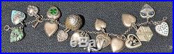 Victorian Antique Vintage Sterling Silver 925 Puffy Heart Enamel Charm Bracelet