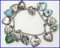 Victorian Charm Bracelet Repousse Sterling Silver 14 Charms Heart Walter Lampl