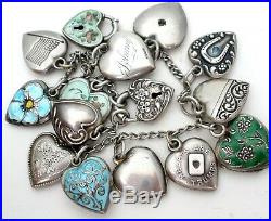 Victorian Charm Bracelet Repousse Sterling Silver 14 Charms Heart Walter Lampl