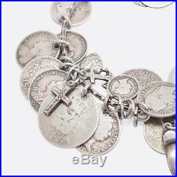 Victorian Coins & Charms Love Token Bracelet Silver c1880