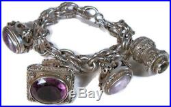 Victorian Etruscan Revival 916 Sterling Silver Charm Bracelet with 4 Fob Charms