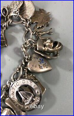 Victorian & Later Silver Charm Bracelet Enamelled Forget Me Knot Heart 77g EZX