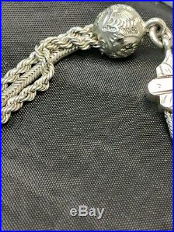 Victorian Silver Antique Double Albert Watch Chain/Albertina Fob Bracelet charms