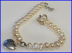 Vincenza Sterling Silver bracelet 925 Freshwater Pearl heart charm 12.63g