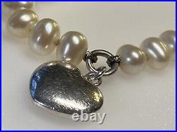 Vincenza Sterling Silver bracelet 925 Freshwater Pearl heart charm 12.63g