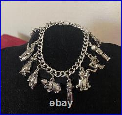 Vintage 12-Charm Animal Bracelet Silver Walt Disney Productions Disneyland