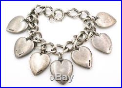 Vintage 1930-40s ENAMEL HEARTS BRACELET Sterling Silver Solid Larger Charms