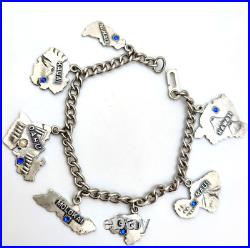 Vintage 1940-50s Sterling Silver 925 Hawaiian Tourist 7 Charms Bracelet 7