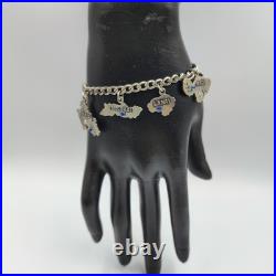 Vintage 1940-50s Sterling Silver 925 Hawaiian Tourist 7 Charms Bracelet 7