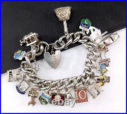 Vintage 1950s Chunky Sterling Silver Charm Bracelet 62g