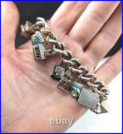 Vintage 1950s Chunky Sterling Silver Charm Bracelet 62g