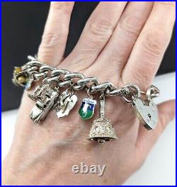 Vintage 1950s Chunky Sterling Silver Charm Bracelet 62g