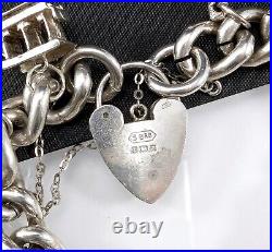 Vintage 1950s Chunky Sterling Silver Charm Bracelet 62g