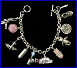 Vintage 1950s Sterling Silver Moveable Charm Bracelet 7