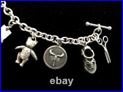 Vintage 1950s Sterling Silver Moveable Charm Bracelet 7