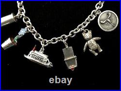 Vintage 1950s Sterling Silver Moveable Charm Bracelet 7