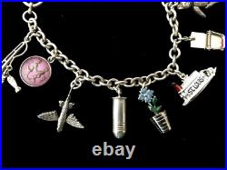 Vintage 1950s Sterling Silver Moveable Charm Bracelet 7