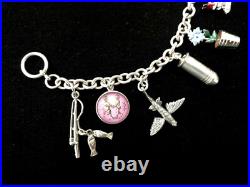 Vintage 1950s Sterling Silver Moveable Charm Bracelet 7