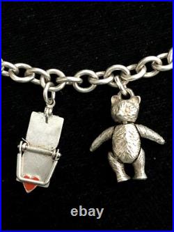 Vintage 1950s Sterling Silver Moveable Charm Bracelet 7