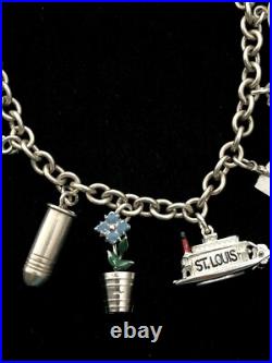 Vintage 1950s Sterling Silver Moveable Charm Bracelet 7