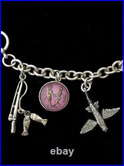 Vintage 1950s Sterling Silver Moveable Charm Bracelet 7