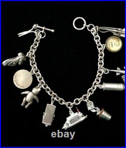 Vintage 1950s Sterling Silver Moveable Charm Bracelet 7