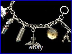 Vintage 1950s Sterling Silver Moveable Charm Bracelet 7