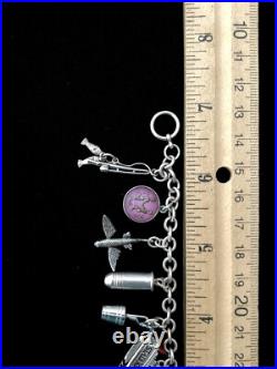 Vintage 1950s Sterling Silver Moveable Charm Bracelet 7