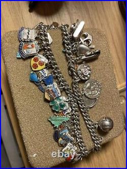 Vintage (1960/70s) Sterling Silver Charm Bracelet with 47 Charms. Double Linked