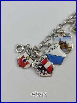Vintage 1960s 800 Silver Enamel European Travel (25) Charm Bracelet 7 length