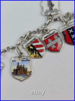 Vintage 1960s 800 Silver Enamel European Travel (25) Charm Bracelet 7 length