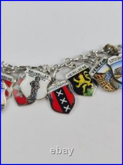 Vintage 1960s 800 Silver Enamel European Travel (25) Charm Bracelet 7 length