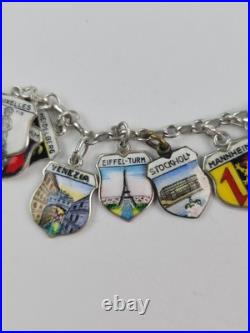 Vintage 1960s 800 Silver Enamel European Travel (25) Charm Bracelet 7 length