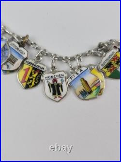 Vintage 1960s 800 Silver Enamel European Travel (25) Charm Bracelet 7 length