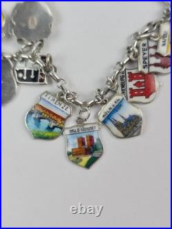 Vintage 1960s 800 Silver Enamel European Travel (25) Charm Bracelet 7 length