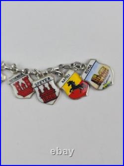 Vintage 1960s 800 Silver Enamel European Travel (25) Charm Bracelet 7 length