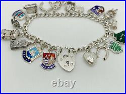 Vintage 1961 English Sterling Silver Charm Bracelet + 18 Charms