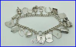 Vintage 1961 English Sterling Silver Charm Bracelet + 18 Charms