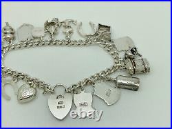 Vintage 1961 English Sterling Silver Charm Bracelet + 18 Charms