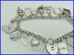 Vintage 1961 English Sterling Silver Charm Bracelet + 18 Charms