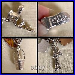 Vintage 1965 Sterling Silver Curb Link Charm Bracelet With Charms & Safety Chain