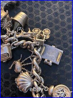 Vintage 1970's Silver 25x piece charm bracelet inc NUVO ice bucket padlock 101g