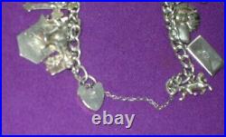 Vintage 1976 Fully Hallmarked Sterling Silver Heart Padlock Charm Bracelet