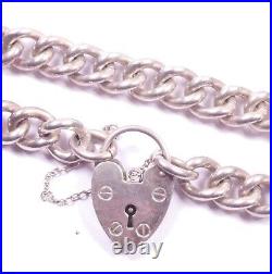 Vintage 1977 Chunky Charm Bracelet & Heart Padlock 925 Sterling Silver 1cm Links