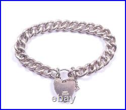 Vintage 1977 Chunky Charm Bracelet & Heart Padlock 925 Sterling Silver 1cm Links