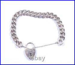 Vintage 1977 Chunky Charm Bracelet & Heart Padlock 925 Sterling Silver 1cm Links