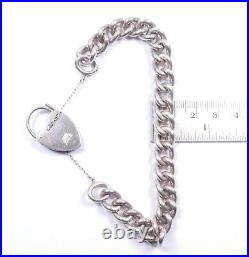 Vintage 1977 Chunky Charm Bracelet & Heart Padlock 925 Sterling Silver 1cm Links